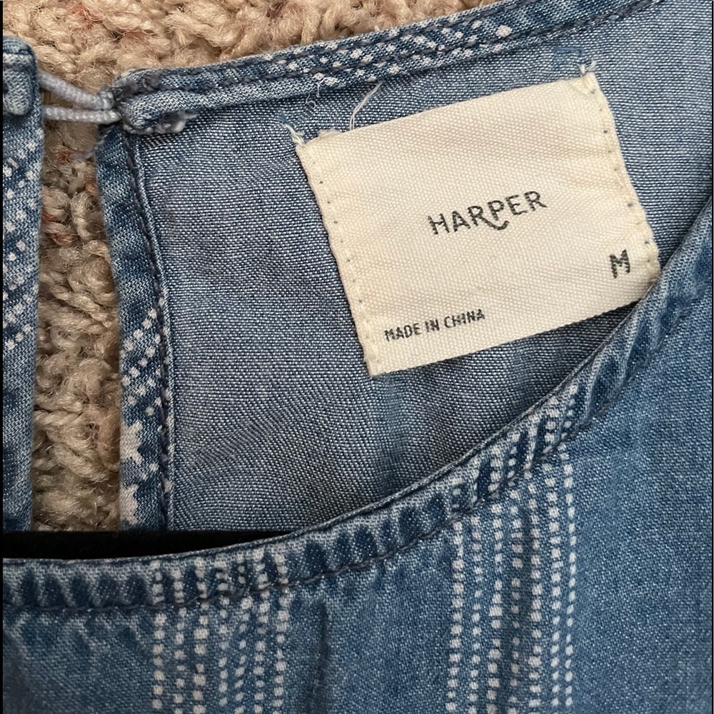 HARPER Chambray Bell Sleeve Babydoll Top | M - Picture 8 of 9